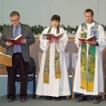 2017 WPCU: Opening Service at Redeemer Lutheran Church, with Prairie Centre for Ecumenism Exec. Director,  Dr. Darren Dahl; Rev. Emily Carr (Anglican); Pastor Kirk Tastad (Lutheran).